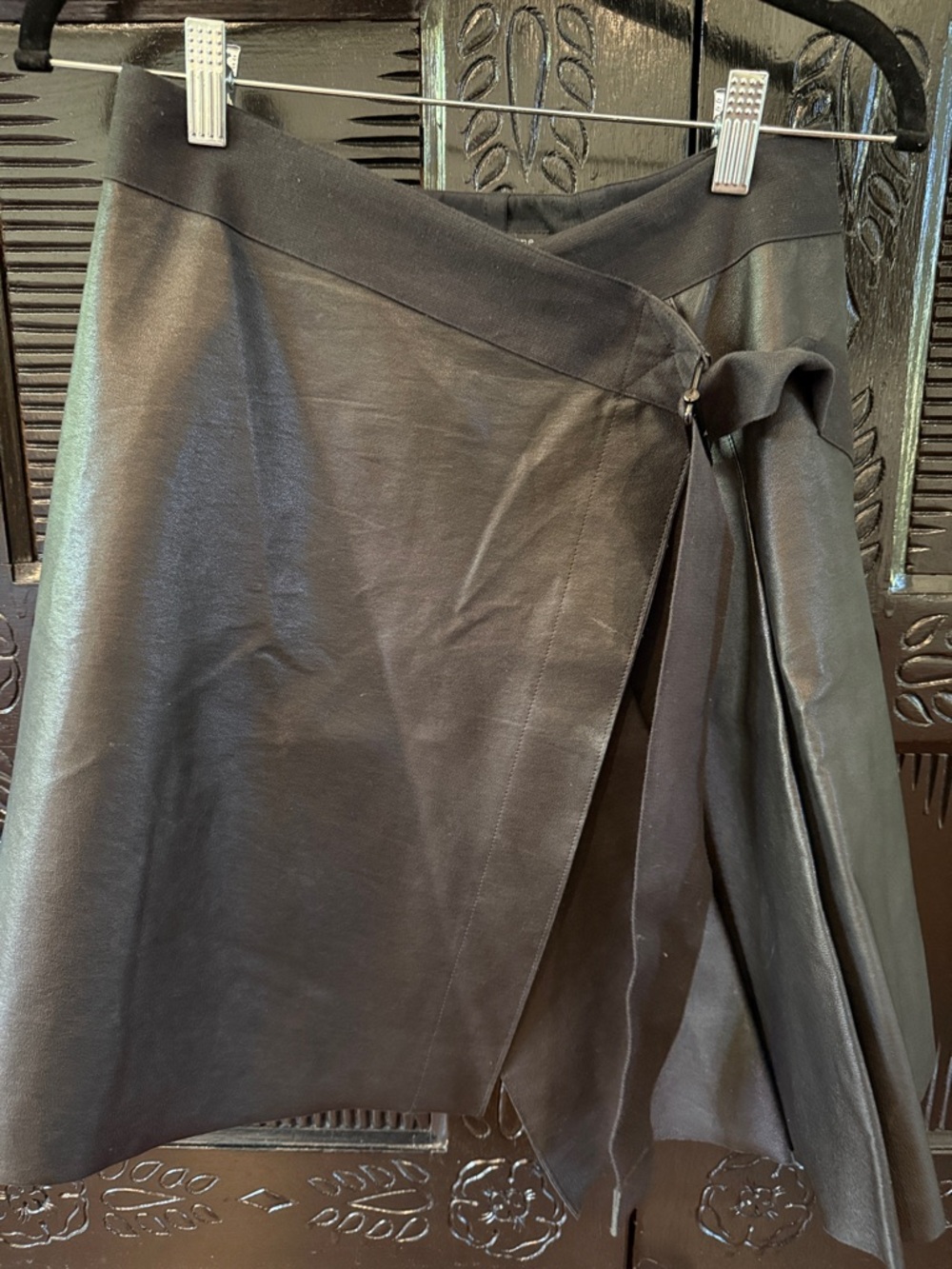 rag & bone Black Faux Leather Wrap A-Line Skirt with Side Tie